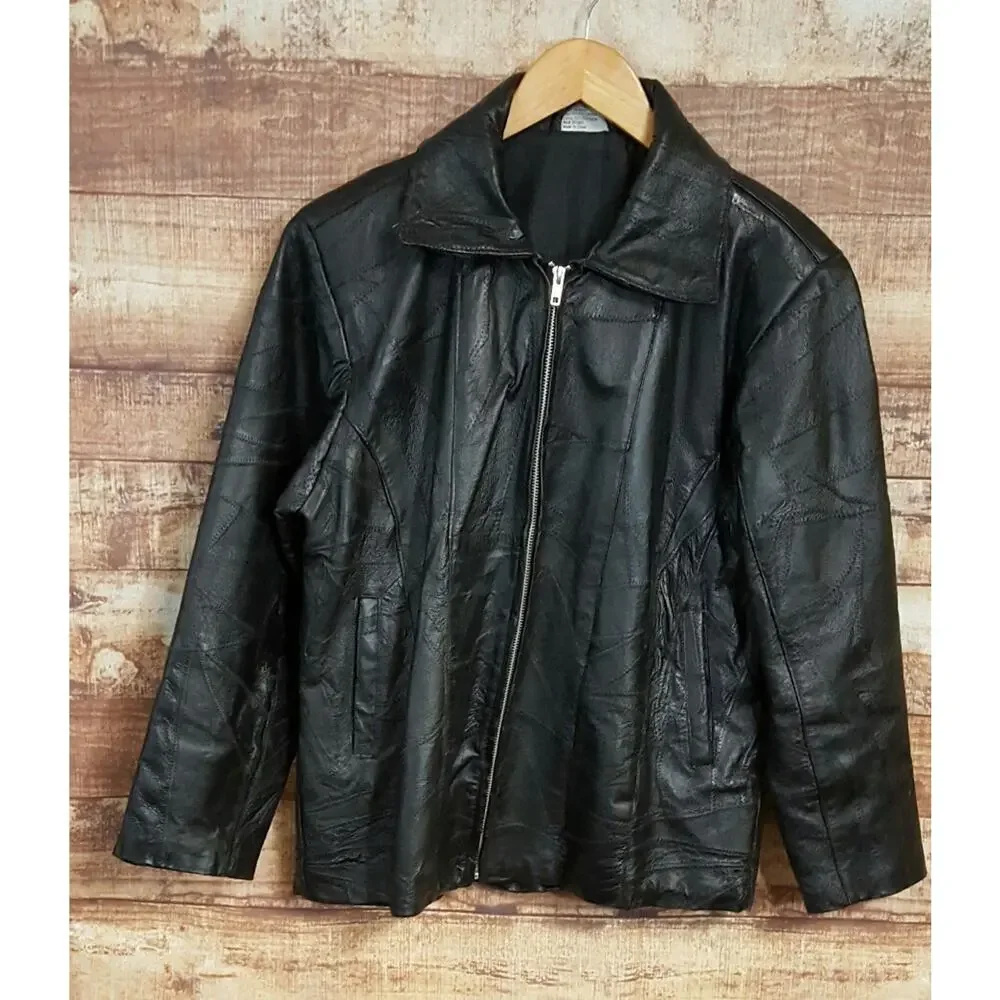 Flight Path Mens S Motorcycle Jacket Black Leather Biker Full Zip Lined Coat